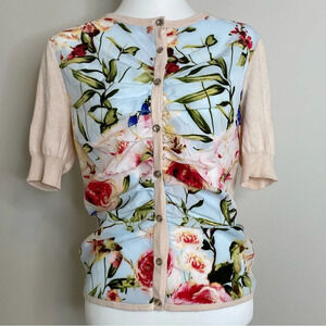 NY&Co Short Sleeve Light Pink Floral Cotton Blend Cardigan Blouse Top Me…